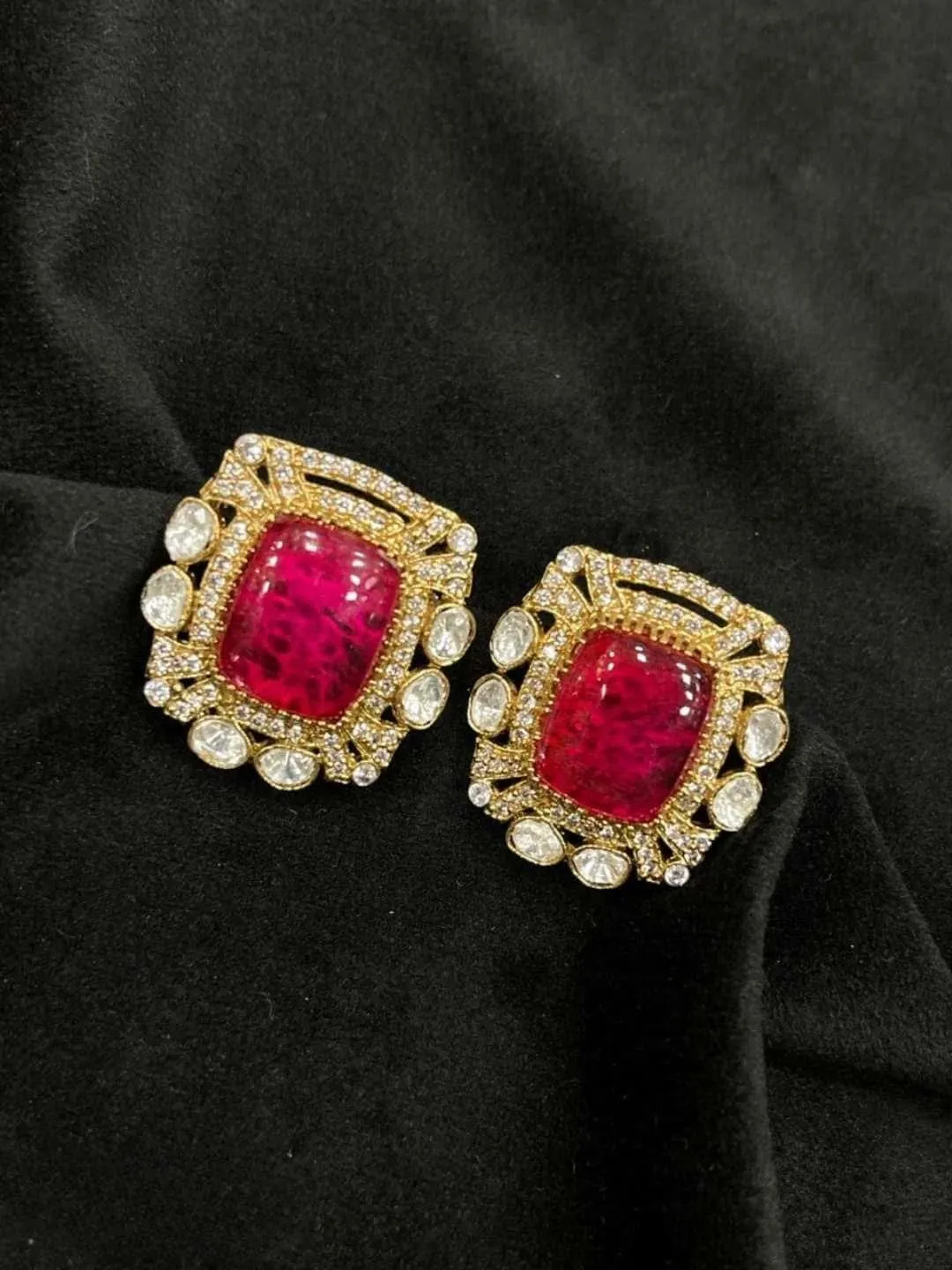 Vintage Polki Square Studs