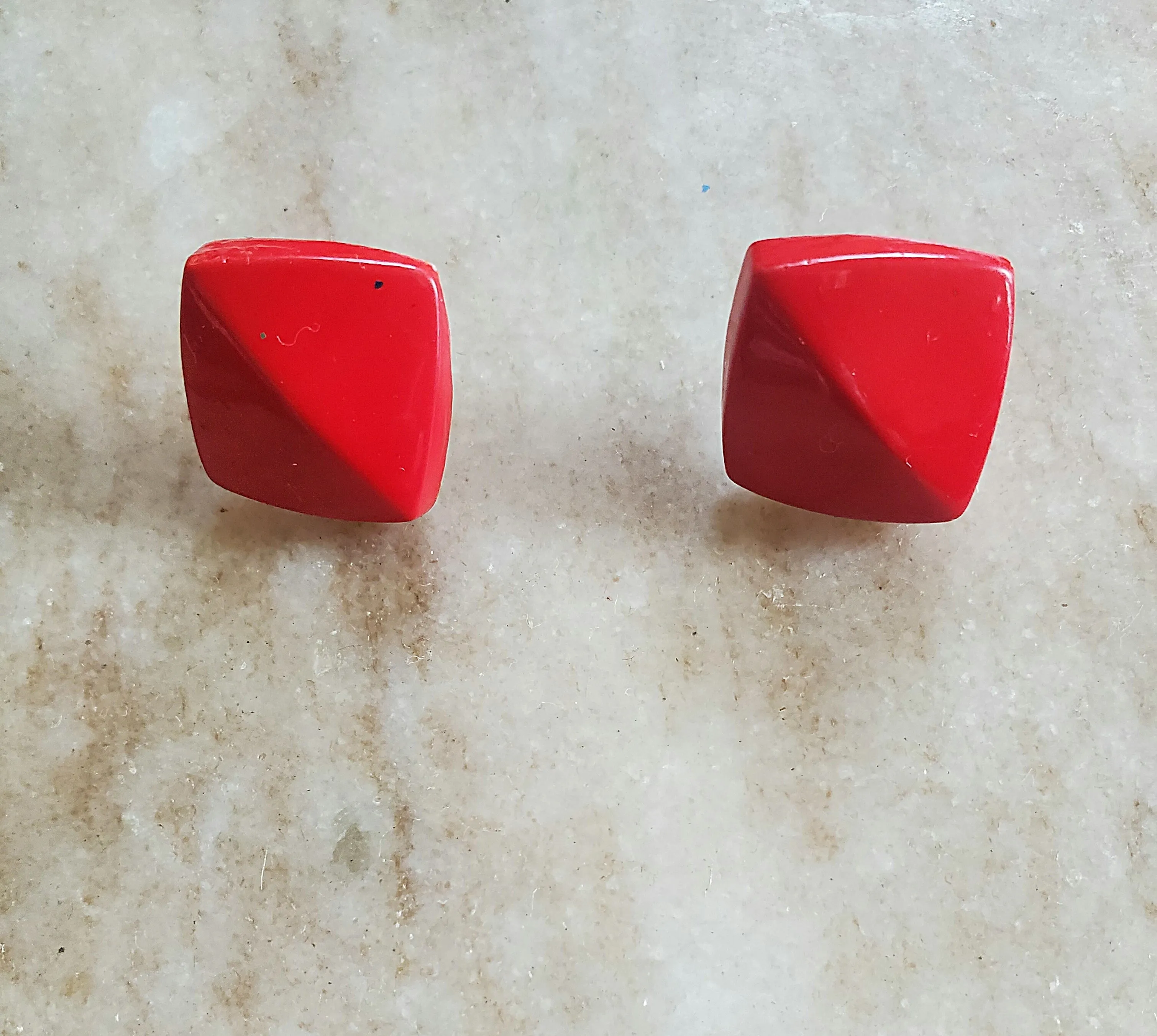 Vintage Square Earrings Red