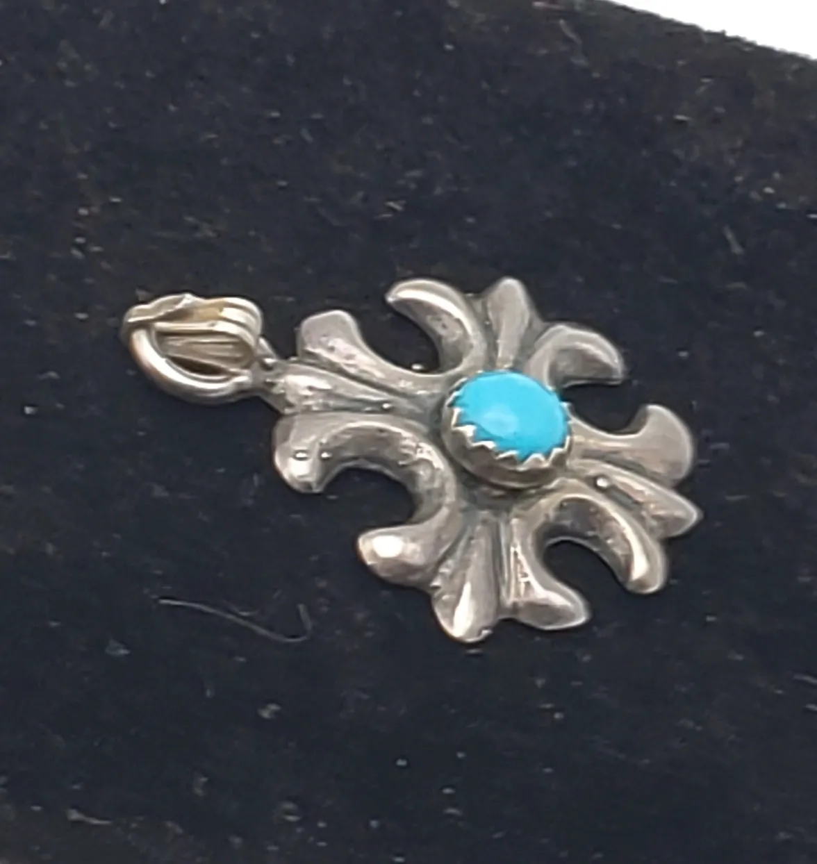 Vintage Sterling Silver Turquoise Cross Pendant