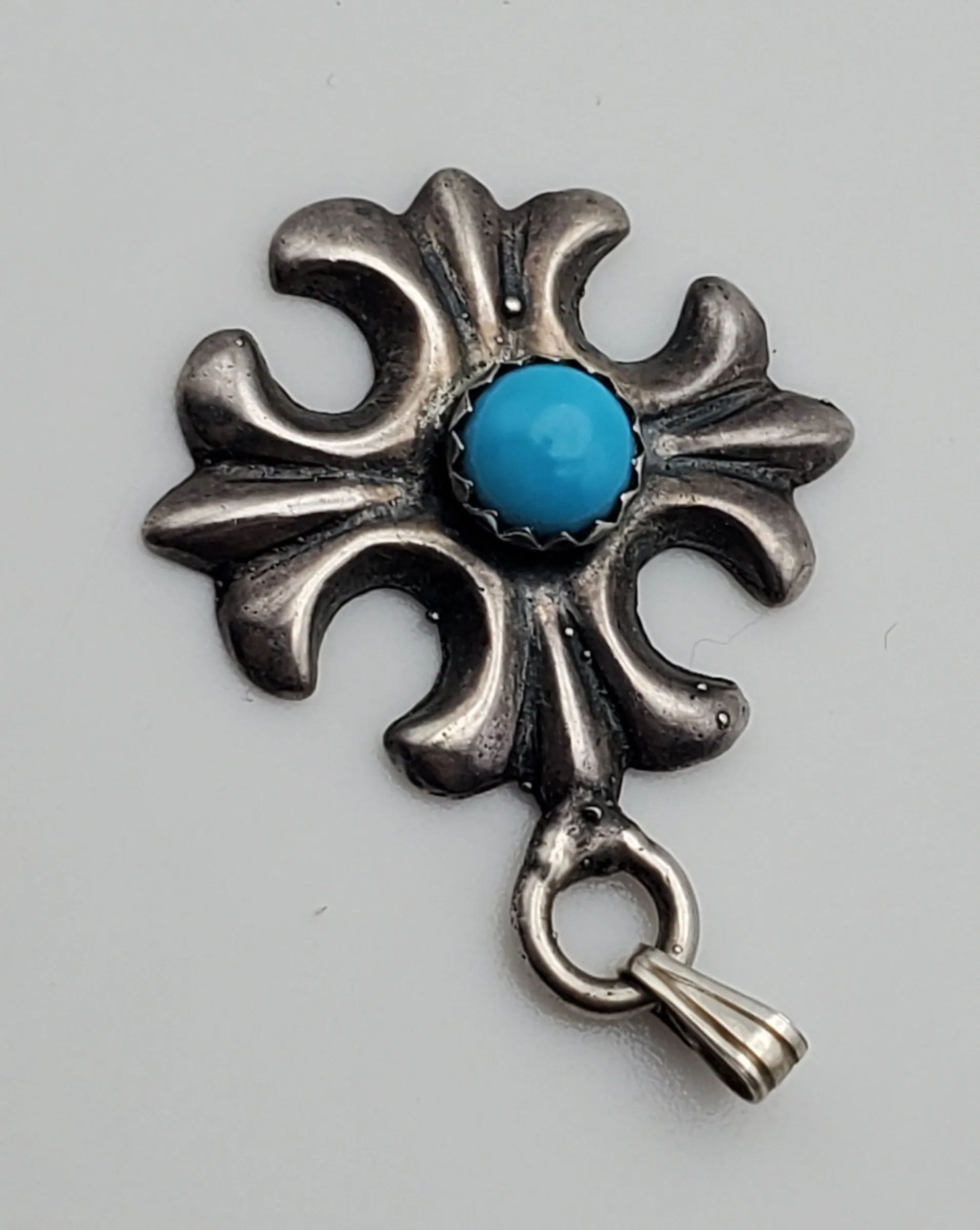 Vintage Sterling Silver Turquoise Cross Pendant