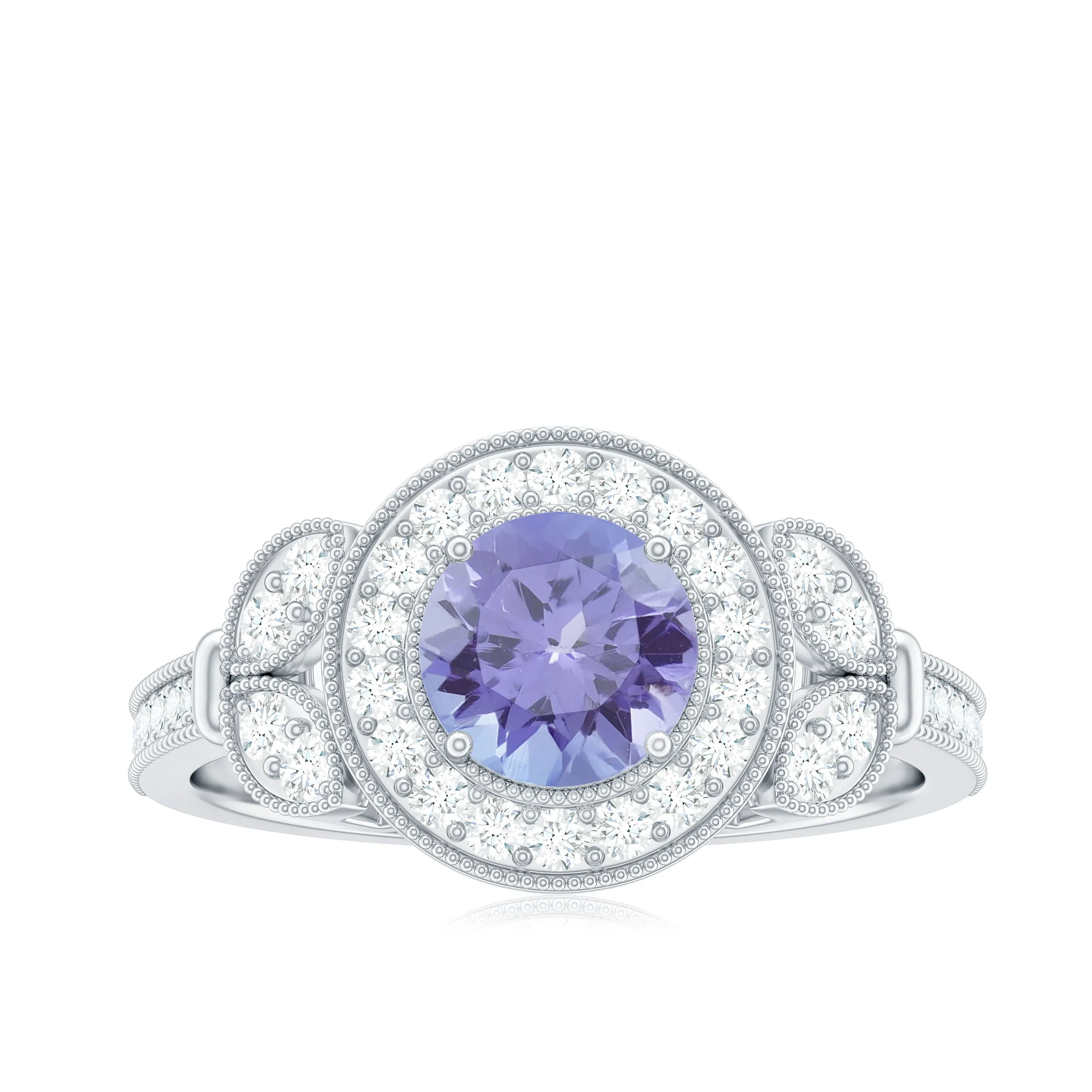 Vintage Style Tanzanite Engagement Ring with Diamond