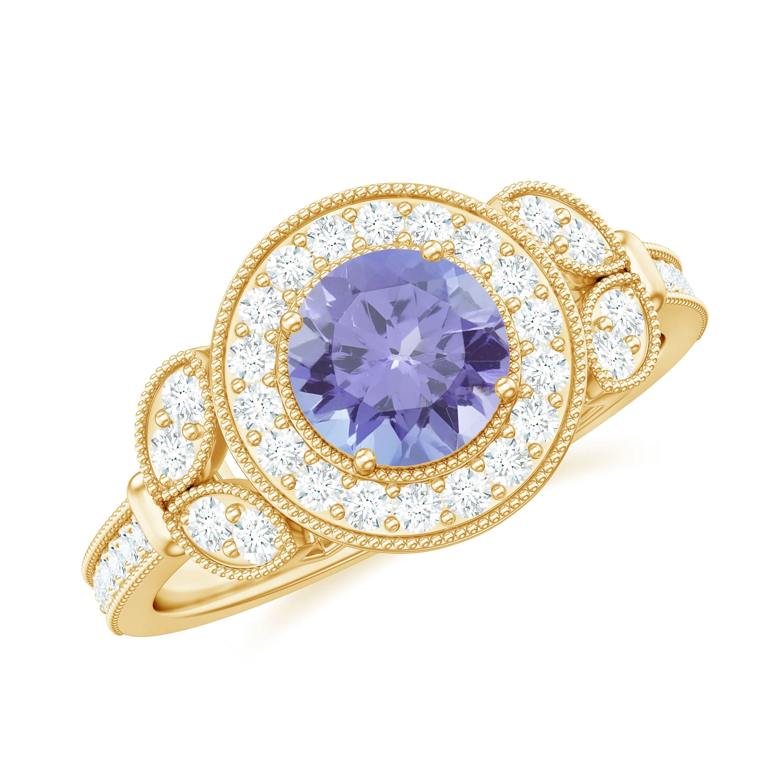 Vintage Style Tanzanite Engagement Ring with Diamond