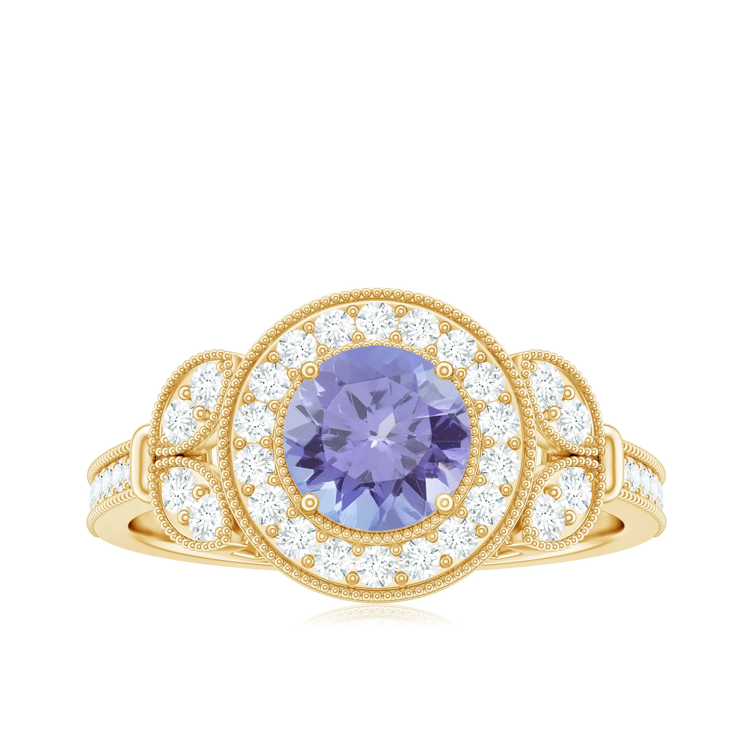 Vintage Style Tanzanite Engagement Ring with Diamond