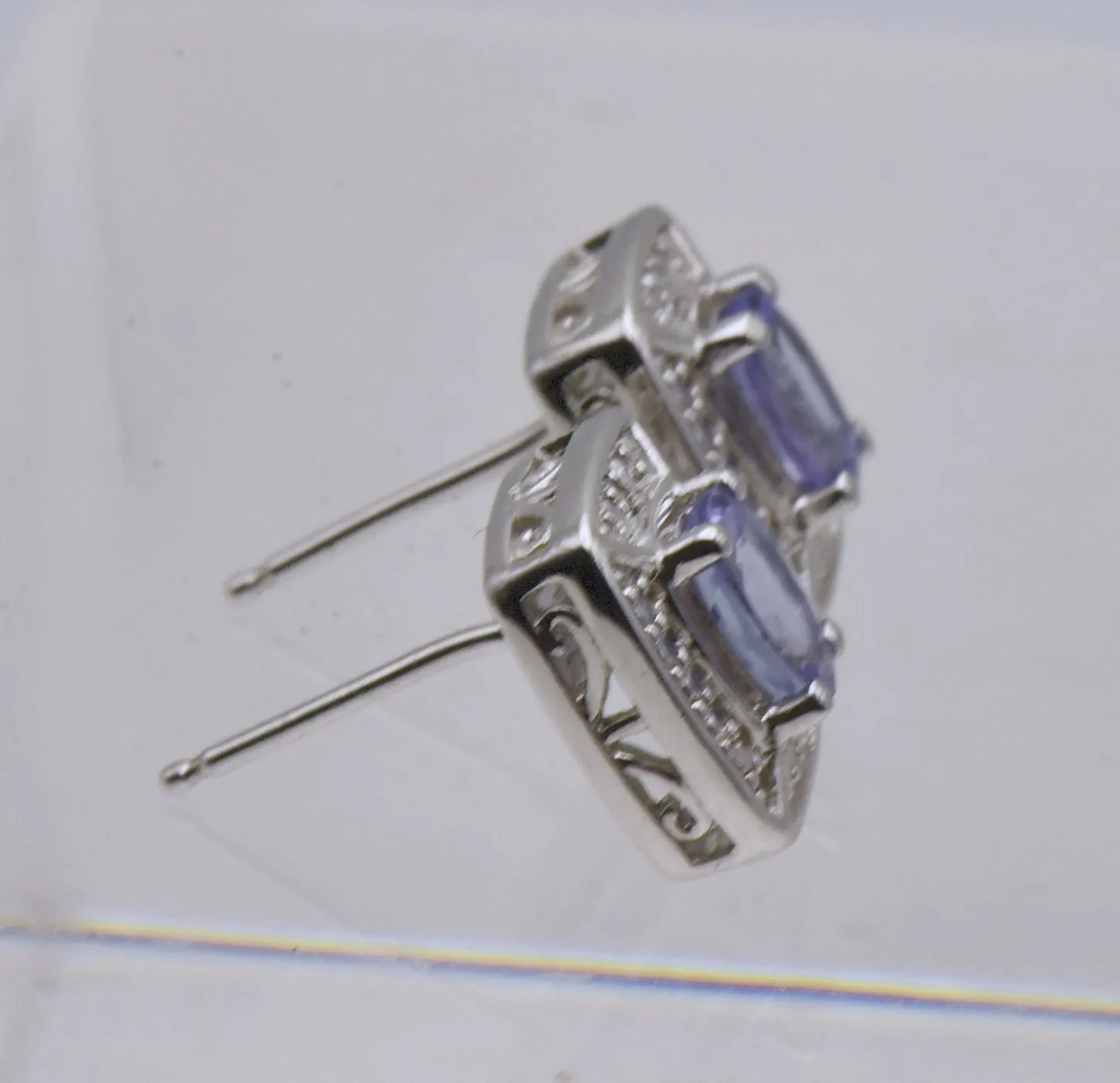 Vintage Tanzanite and Diamond Sterling Silver Stud Earrings - NOS