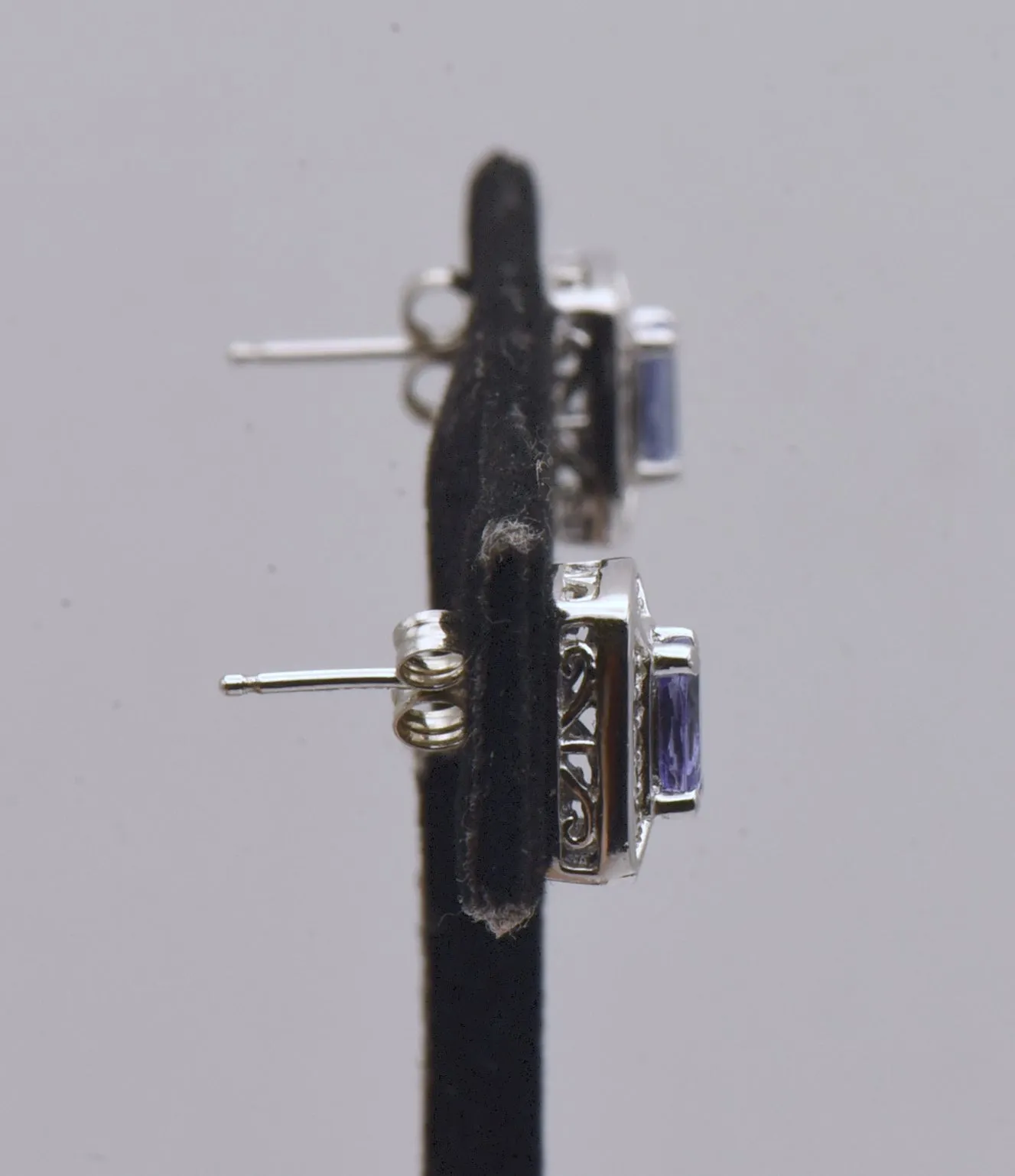 Vintage Tanzanite and Diamond Sterling Silver Stud Earrings - NOS