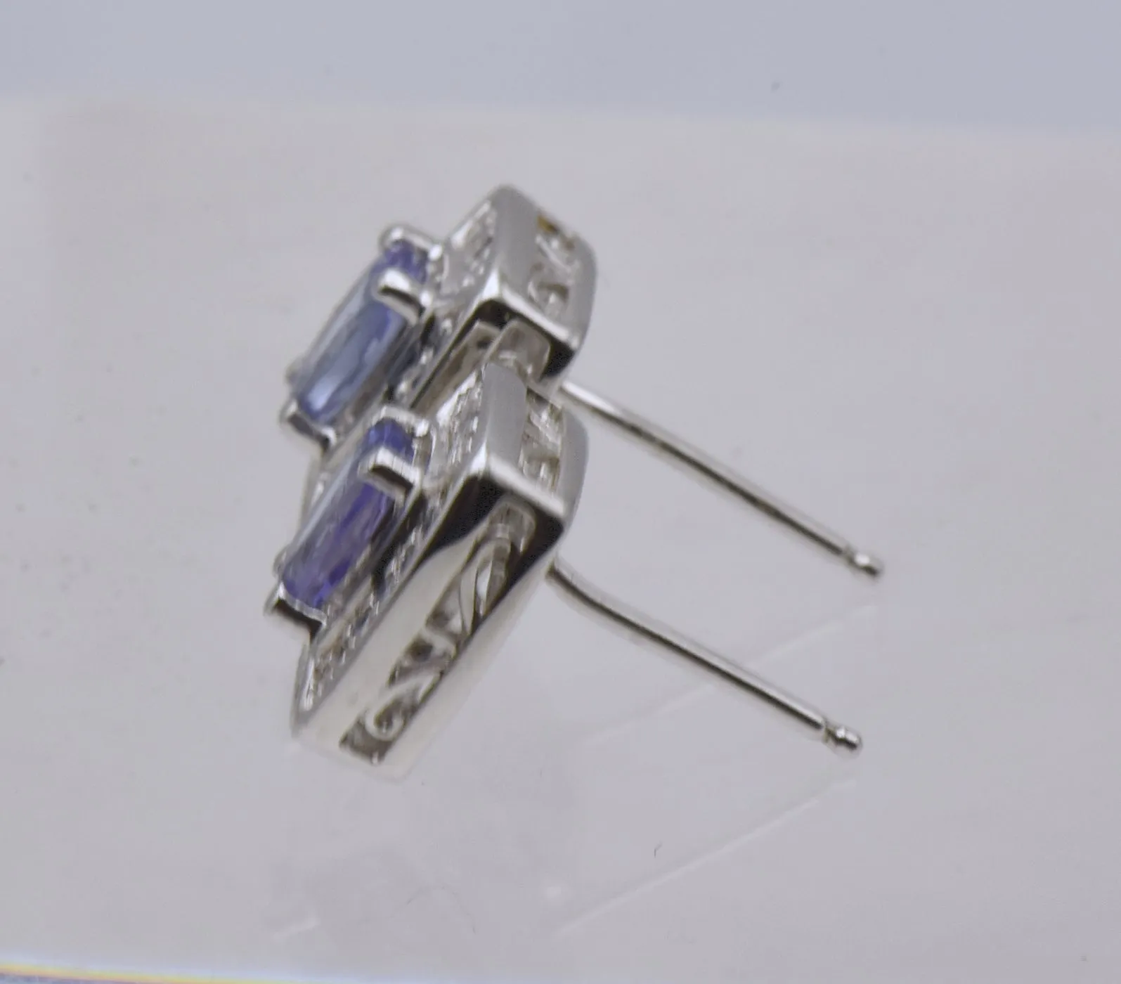 Vintage Tanzanite and Diamond Sterling Silver Stud Earrings - NOS