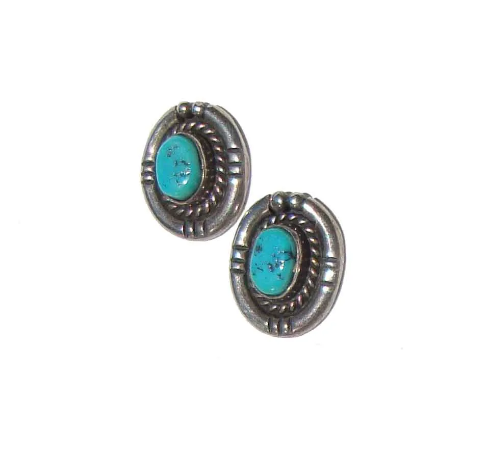 Vintage Turquoise Earrings Ramona Loloma Hopi Sterling Post Back