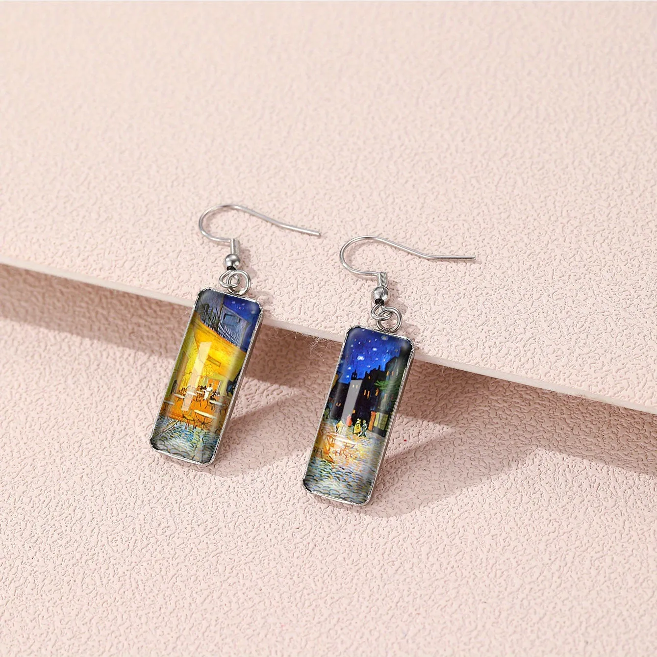 Vintage Van Gogh Painting Glass Drop Dangle Earrings