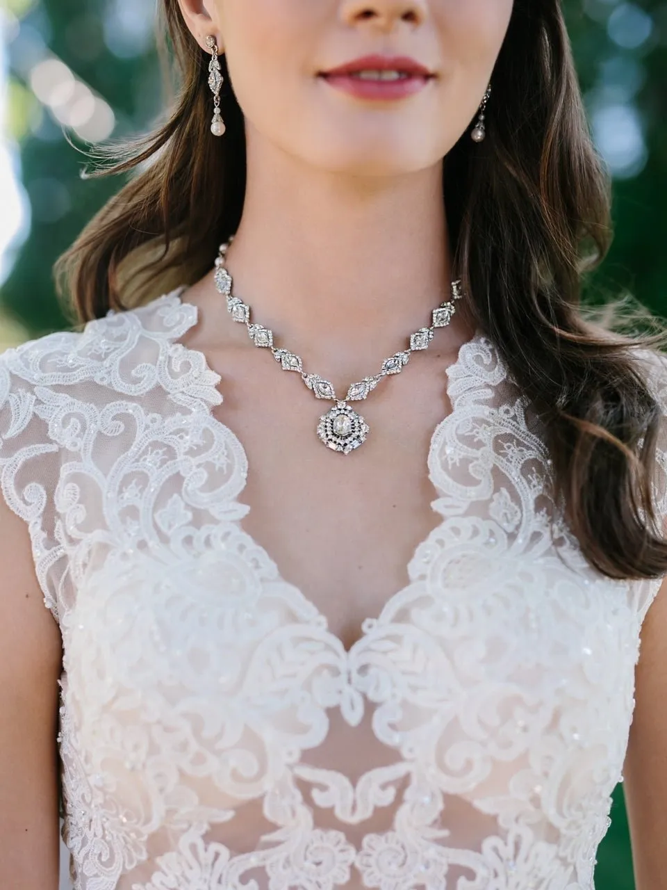 Vintage Wedding Necklace Set of Pearls and Rhinestones