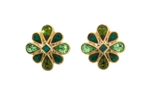 Vintage Yves Saint Laurent Earrings Gold and Green Crystal Clip Ons