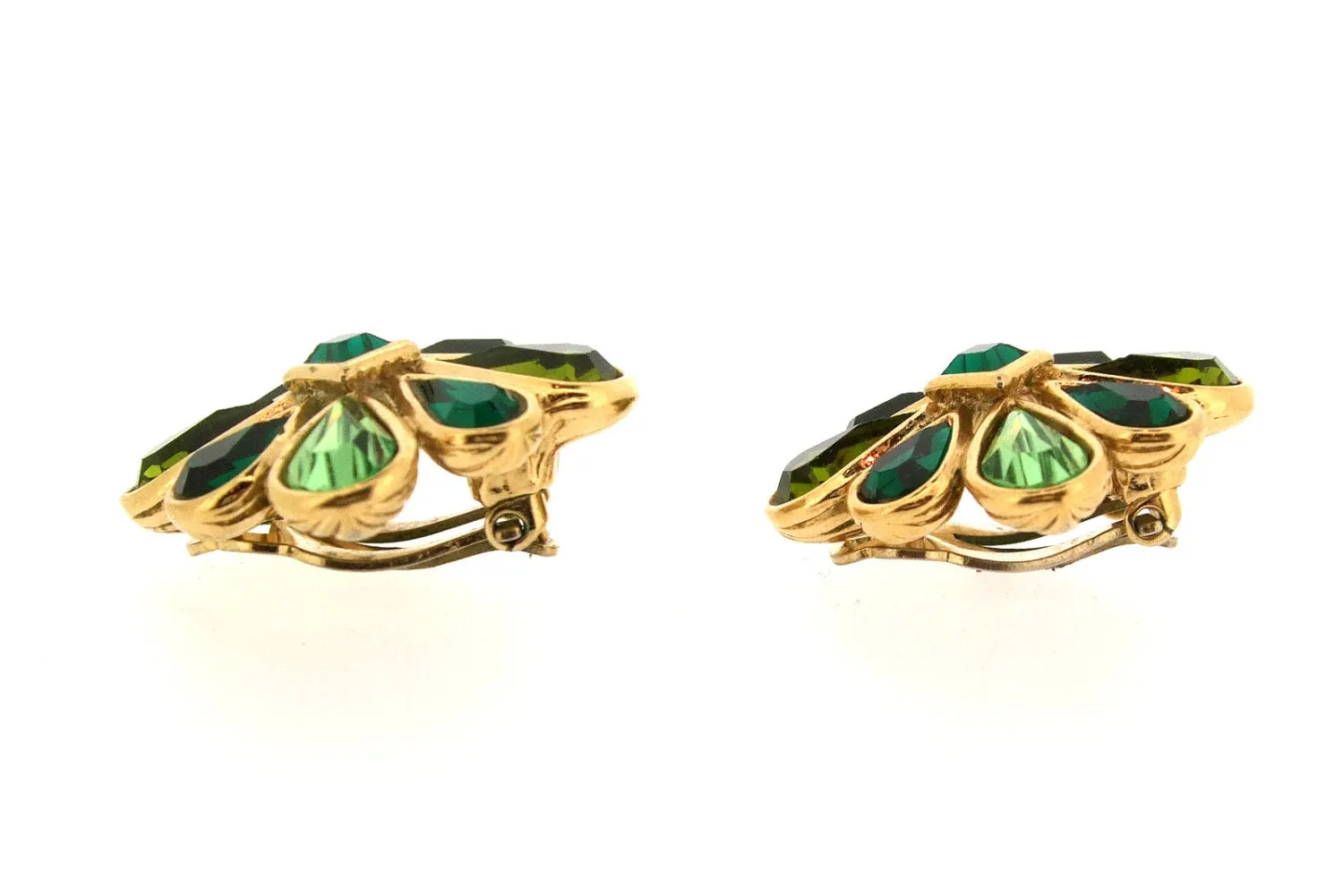 Vintage Yves Saint Laurent Earrings Gold and Green Crystal Clip Ons