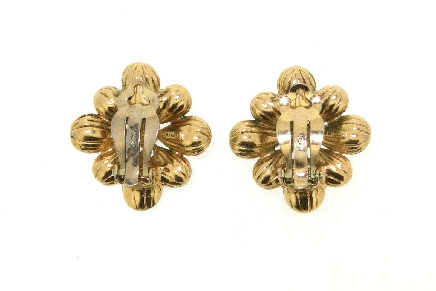 Vintage Yves Saint Laurent Earrings Gold and Green Crystal Clip Ons