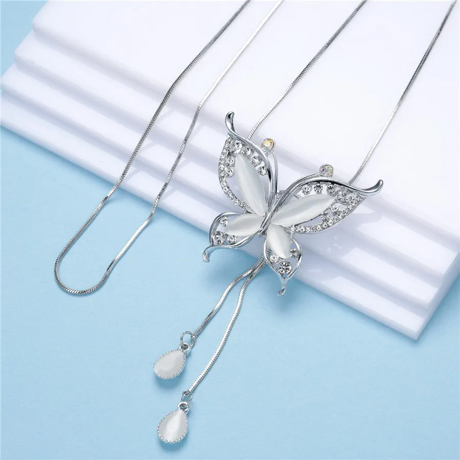 Wenkouban Choker Necklace for Women Opal Stone Big Butterfly Collier Femme Fashion Jewelry Korean Long Chain Kolye Gift for Girl