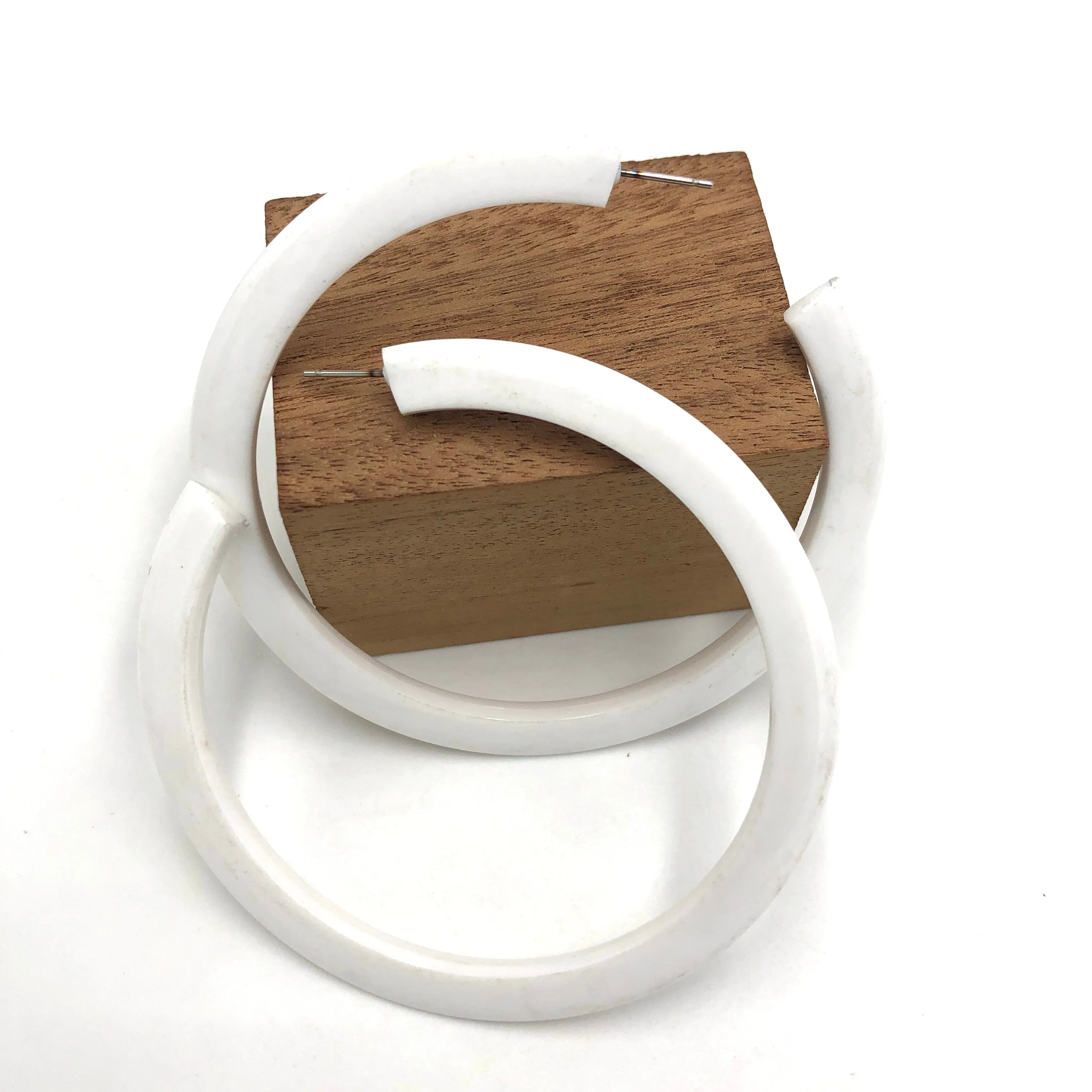 White Acrylic Bangle Hoop Earrings