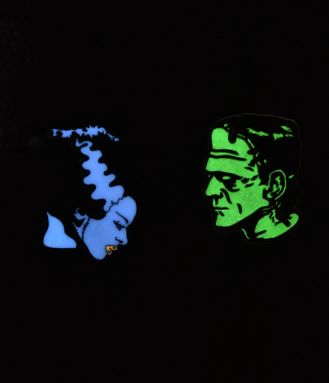 White & Green Bride & Frankenstein Glow-In-The-Dark Enamel Pin Set