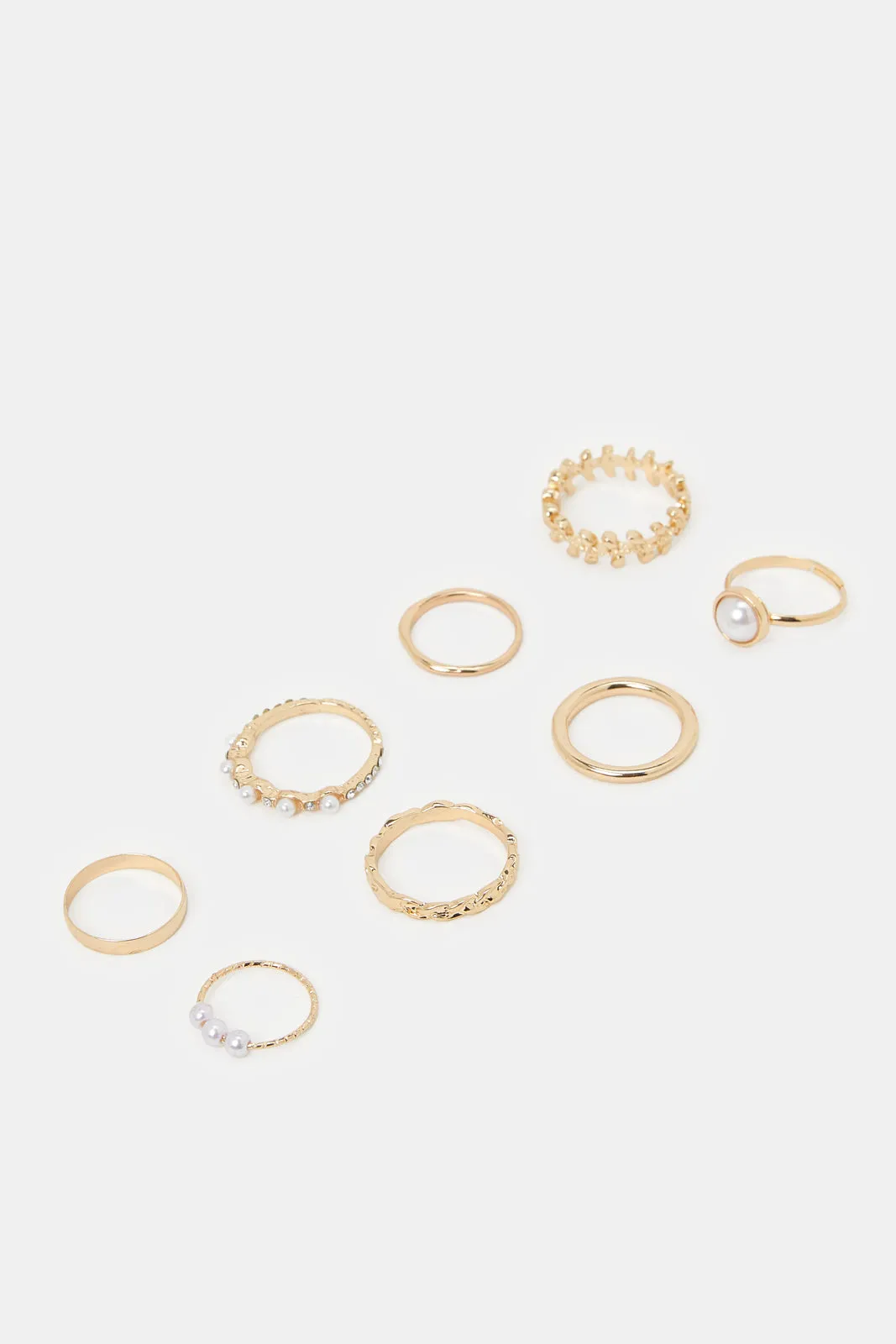 Women Gold Embellished Ring Set (8 Piece)