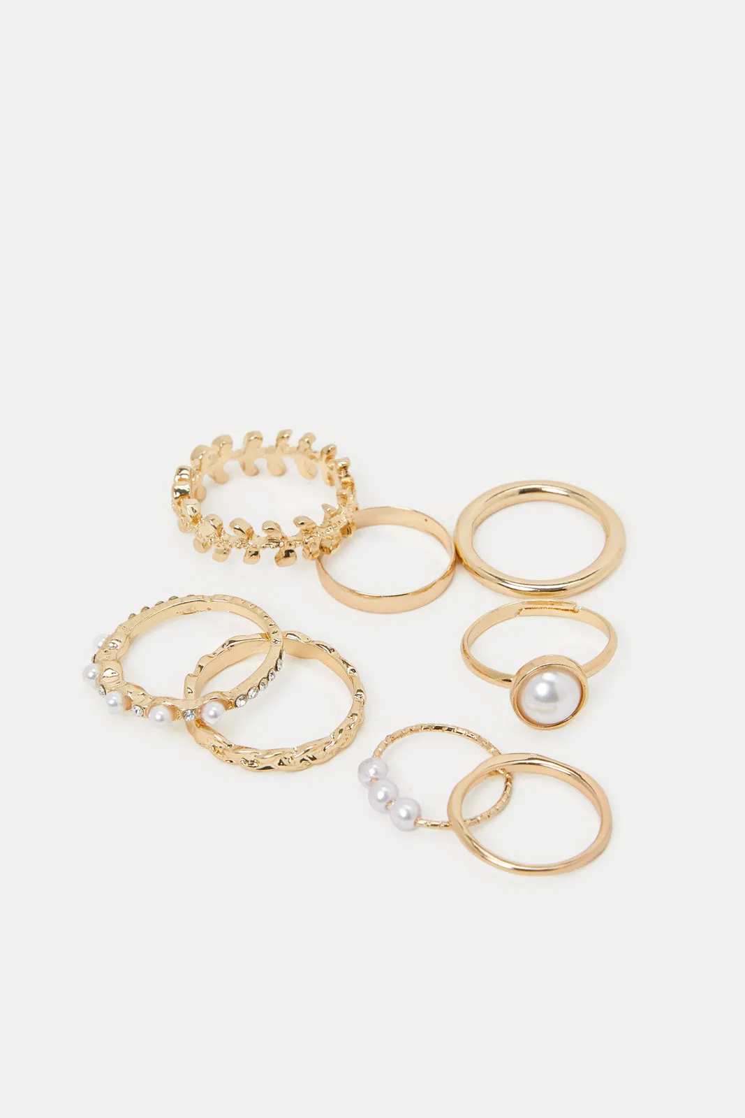 Women Gold Embellished Ring Set (8 Piece)