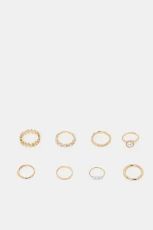 Women Gold Embellished Ring Set (8 Piece)